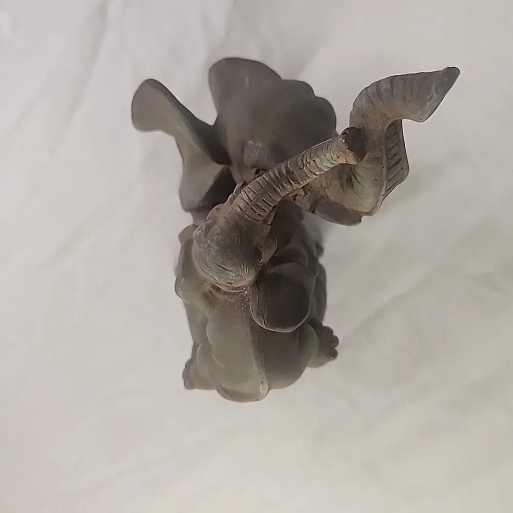 Elephant Safari Whimsical Father & Baby Piggyback Figurine Trunck Up 6 1/5